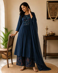 Pure Cotton Full Set A-Line Kurti Navy Blue
