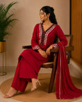 Pure Crepe Full Set with Lining Straight Kurti Red