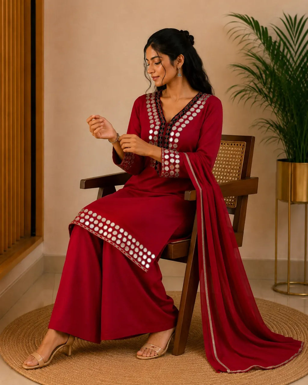 Pure Crepe Full Set with Lining Straight Kurti Red