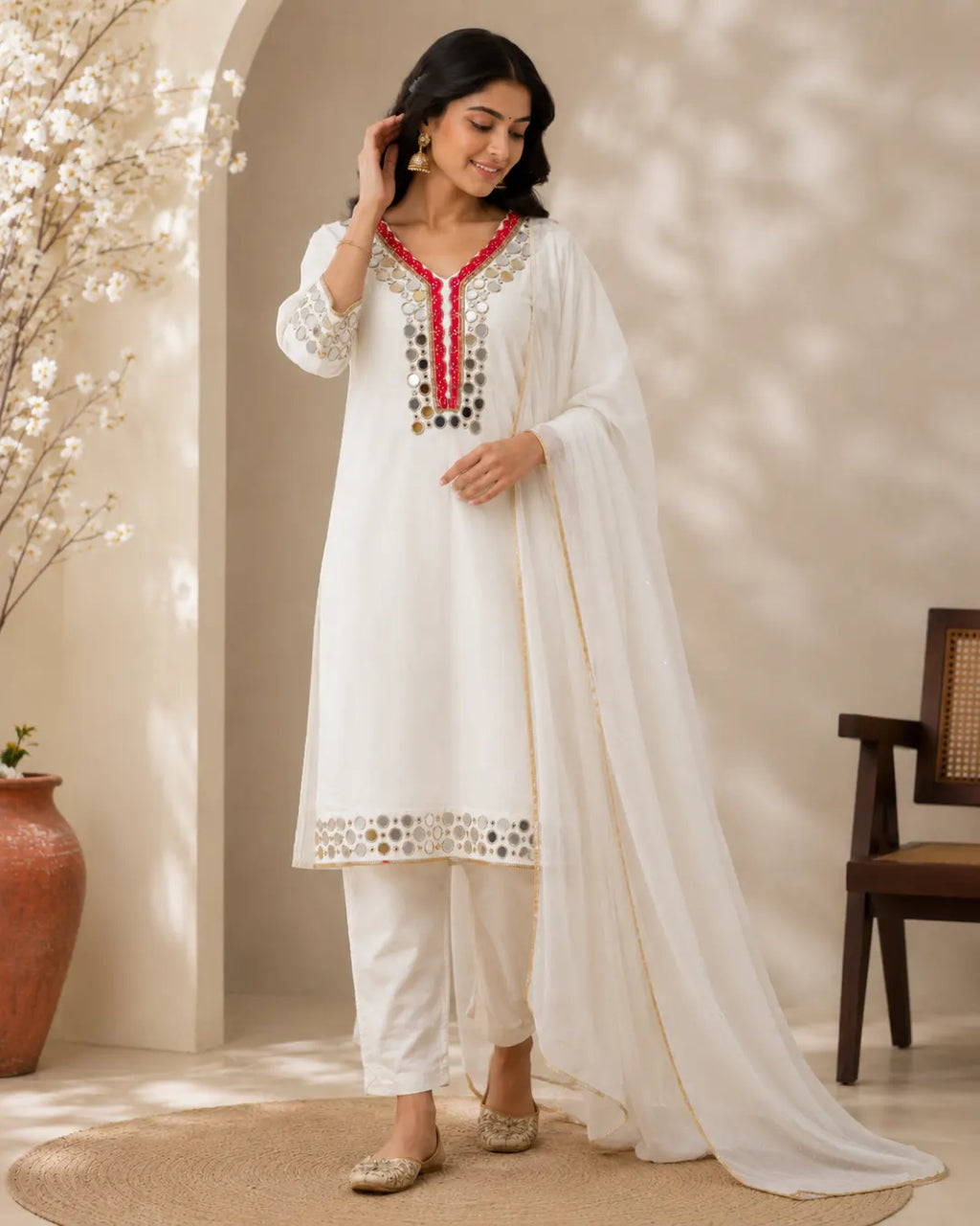 Pure Crepe Full Set with Lining Straight Kurti White