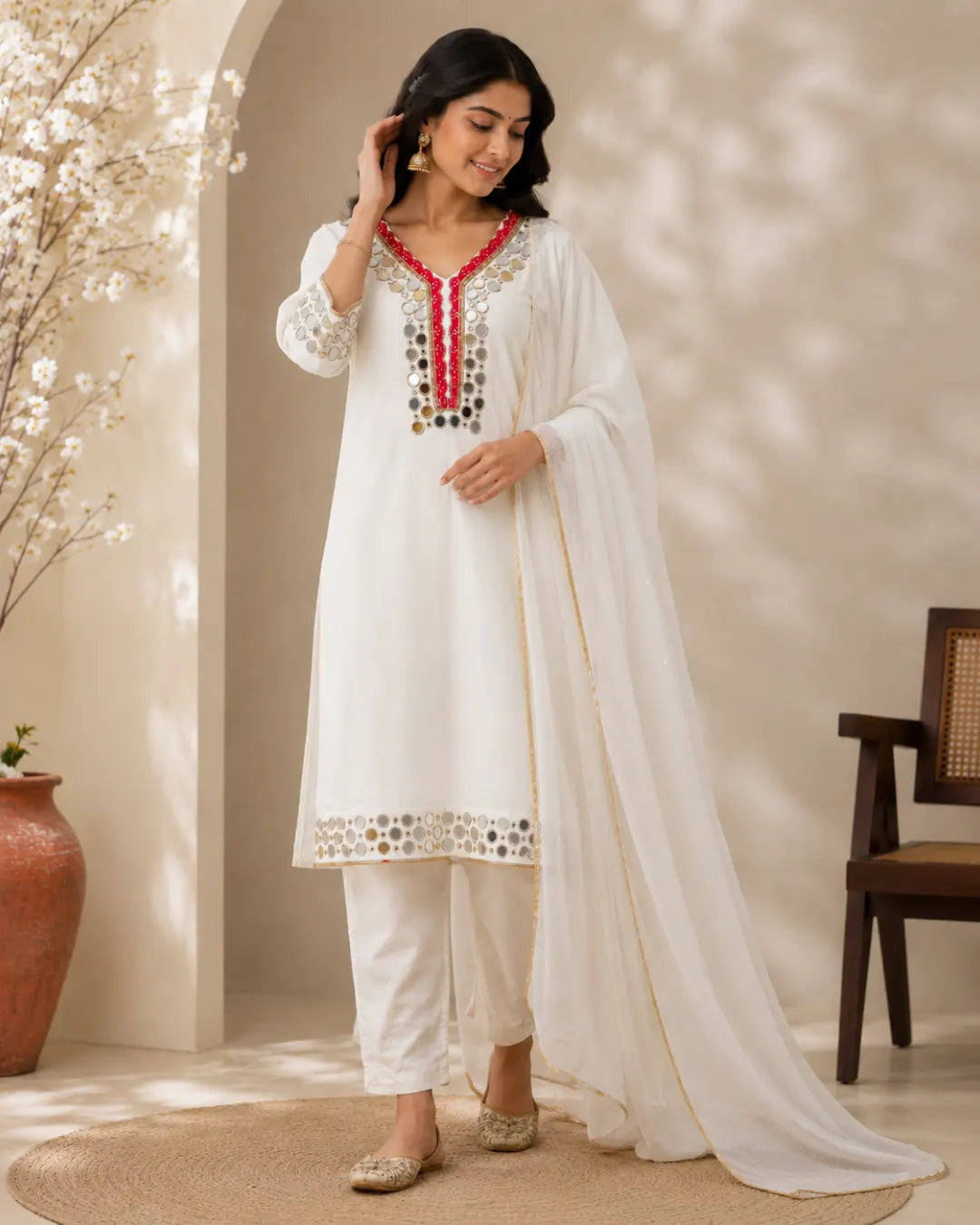 Pure Crepe Full Set with Lining Straight Kurti White