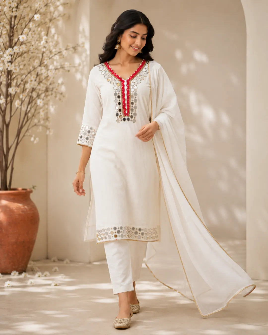 Pure Crepe Full Set with Lining Straight Kurti White