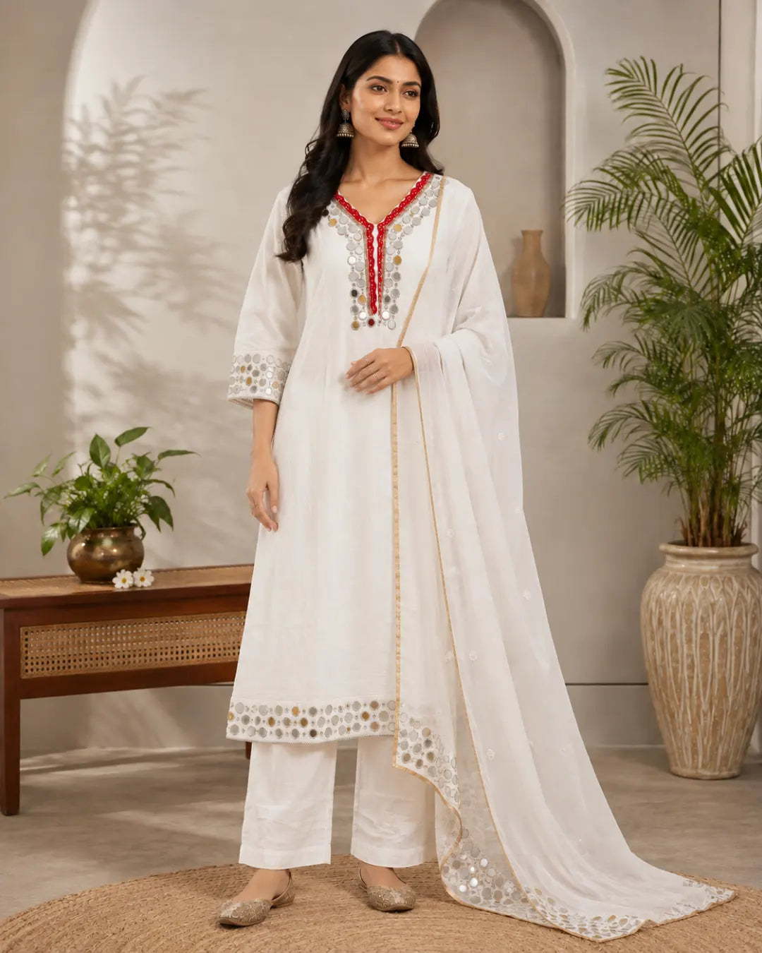Pure Crepe Full Set with Lining Straight Kurti White