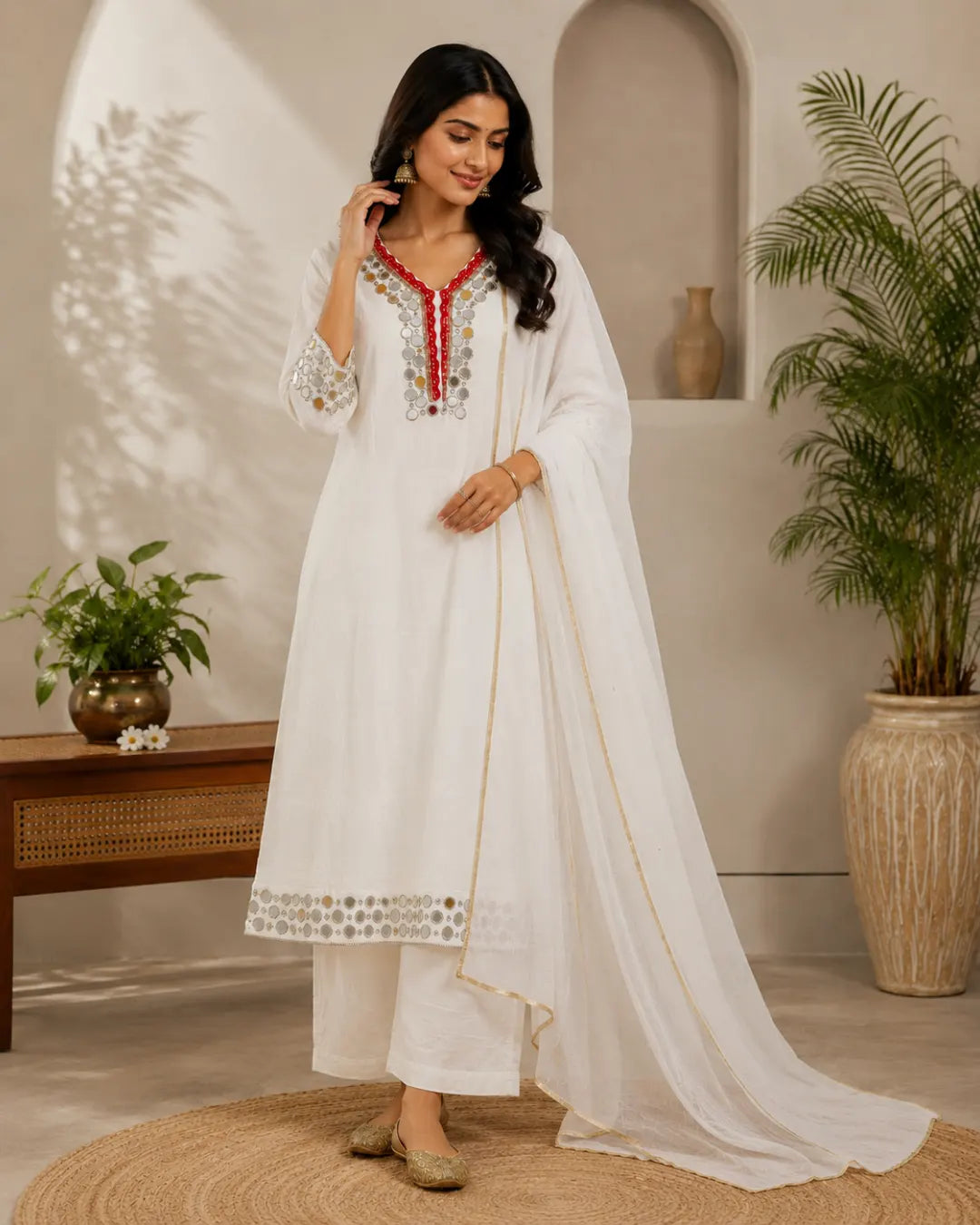 Pure Crepe Full Set with Lining Straight Kurti White