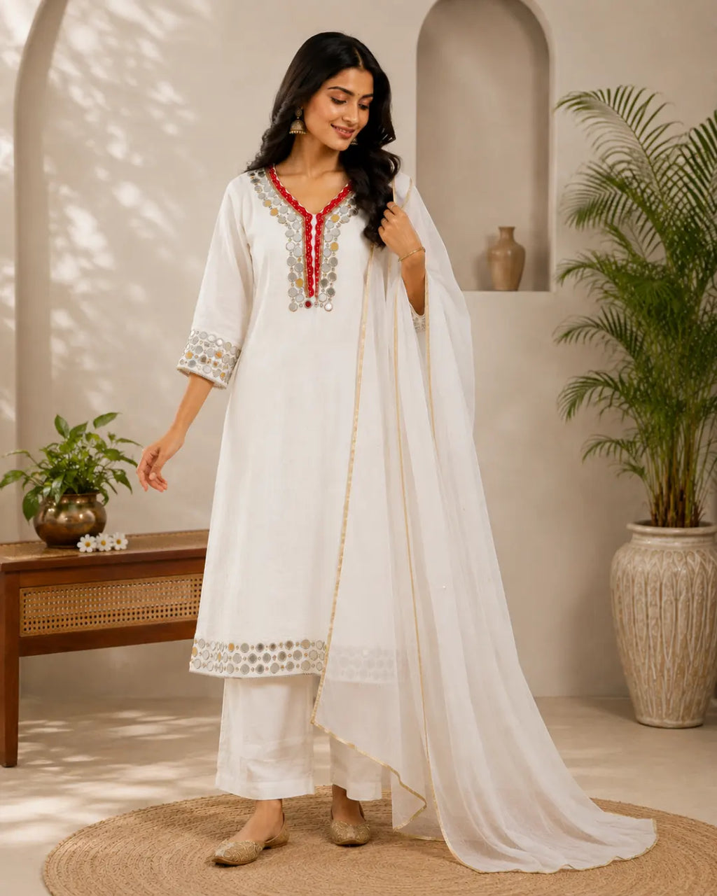 Pure Crepe Full Set with Lining Straight Kurti White