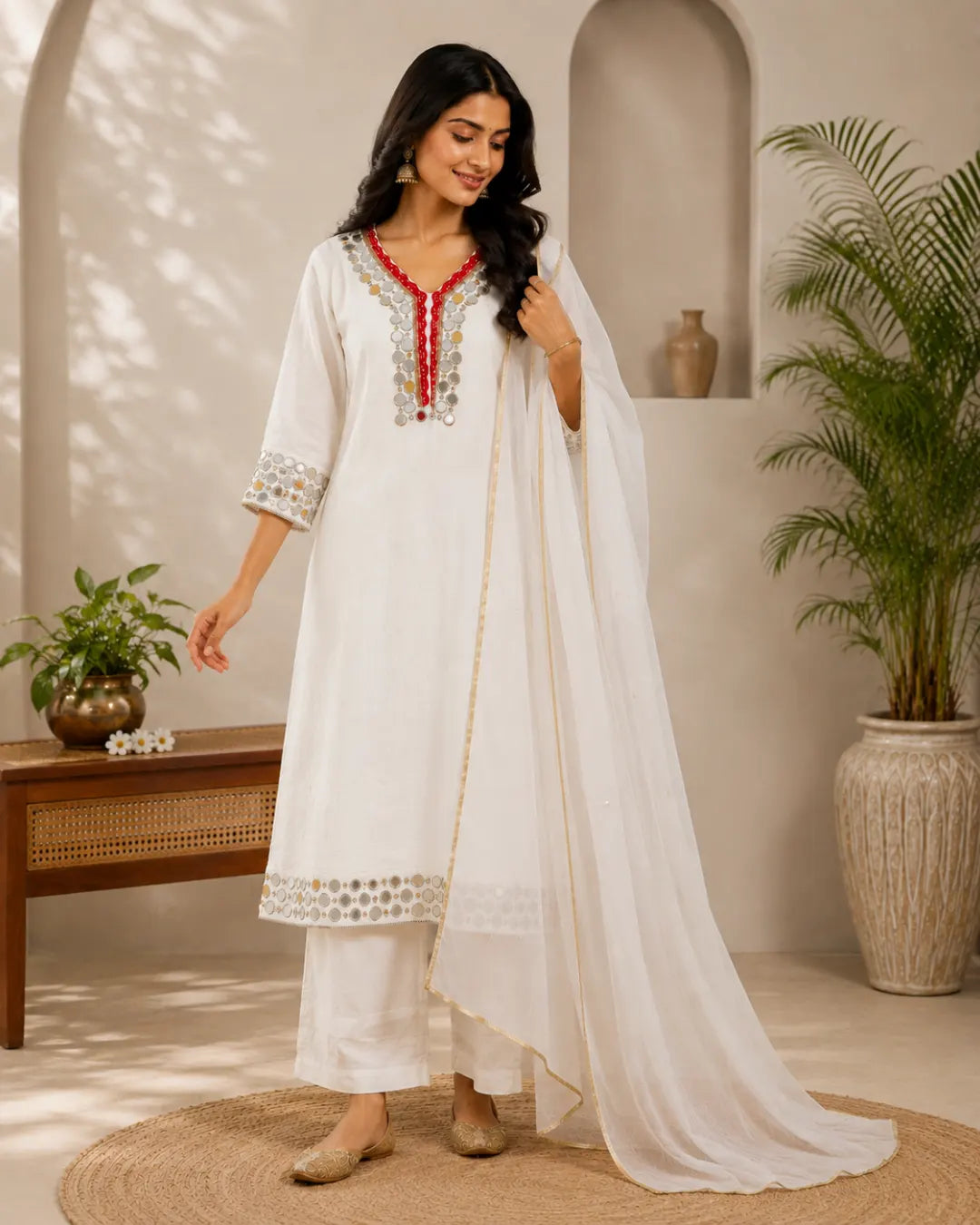 Pure Crepe Full Set with Lining Straight Kurti White