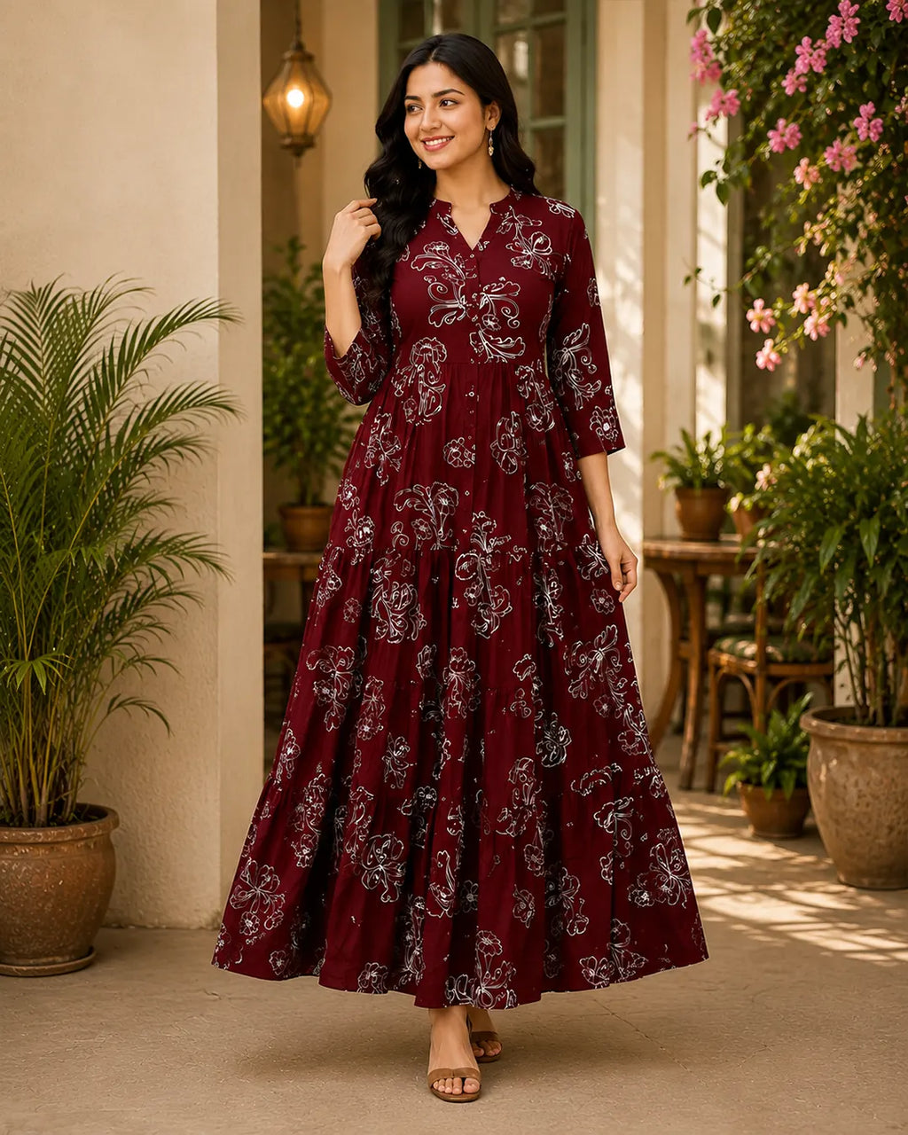 Rayon Anarkali Kurti (Full Length) Flared Kurti Wine