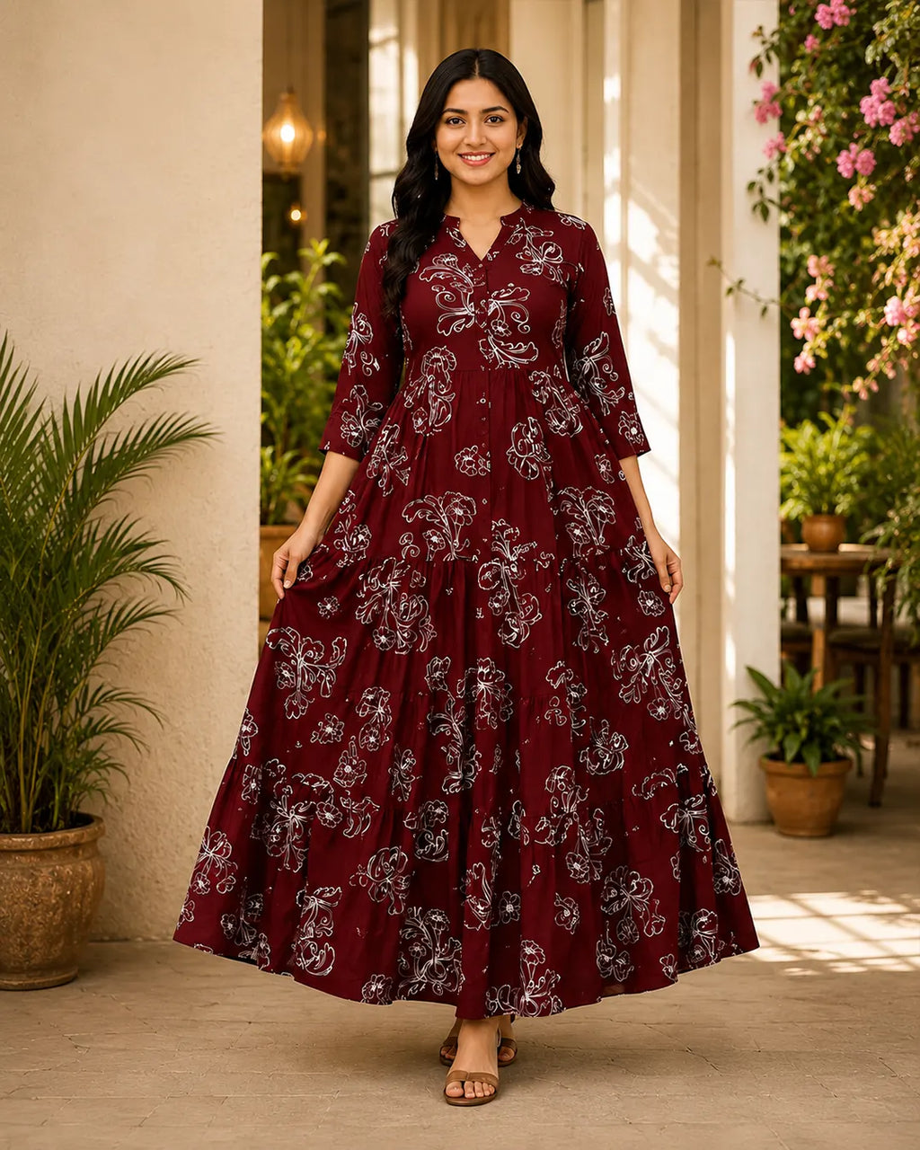 Rayon Anarkali Kurti (Full Length) Flared Kurti Wine