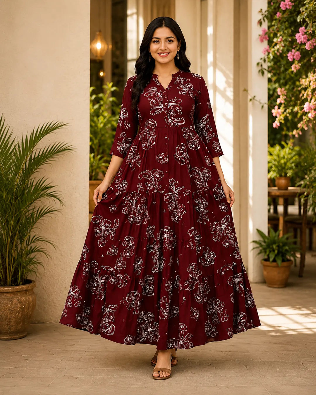 Rayon Anarkali Kurti (Full Length) Flared Kurti Wine