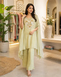 Indo western set (no dupatta) with hand work Cape dress Green
