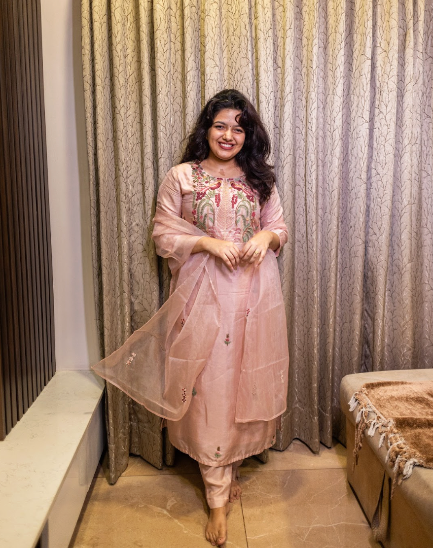 Full Set with Hand Embroidery Straight Fit Pink