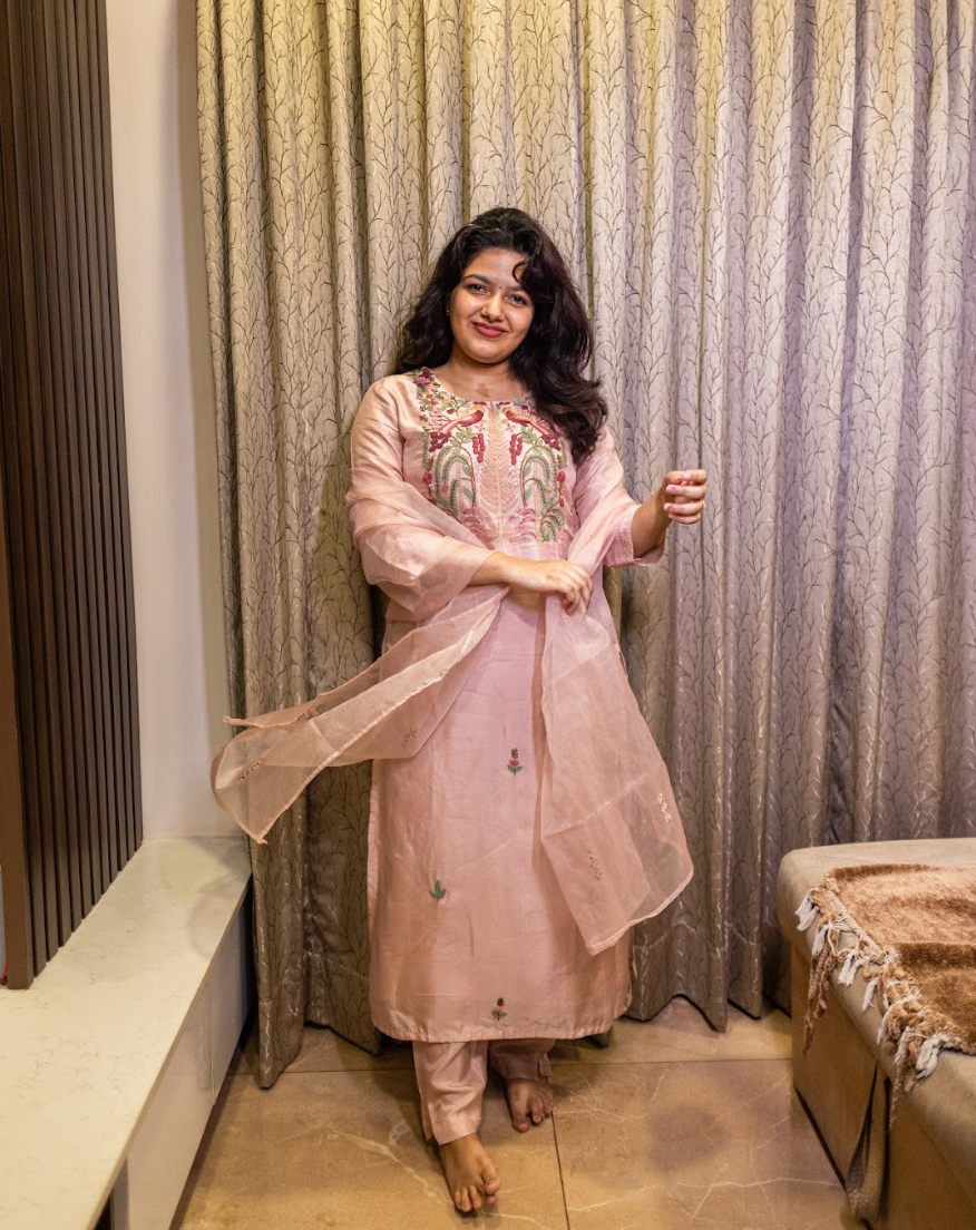 Full Set with Hand Embroidery Straight Fit Pink