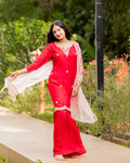 Sharara Set with contrast dupatta, thread & zari work Straight fit Red