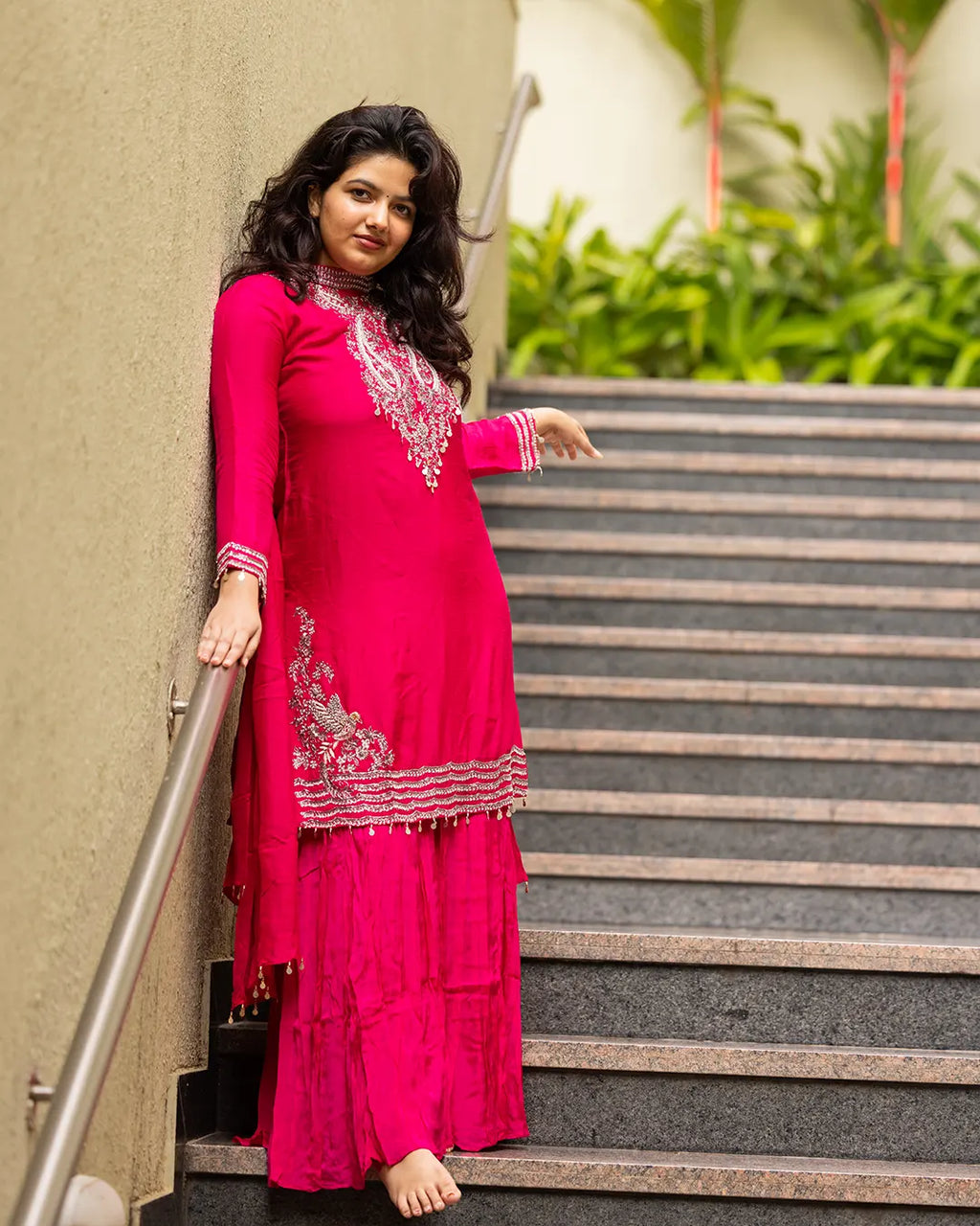 Sharara Set with heavy zari work Straight fit Pink