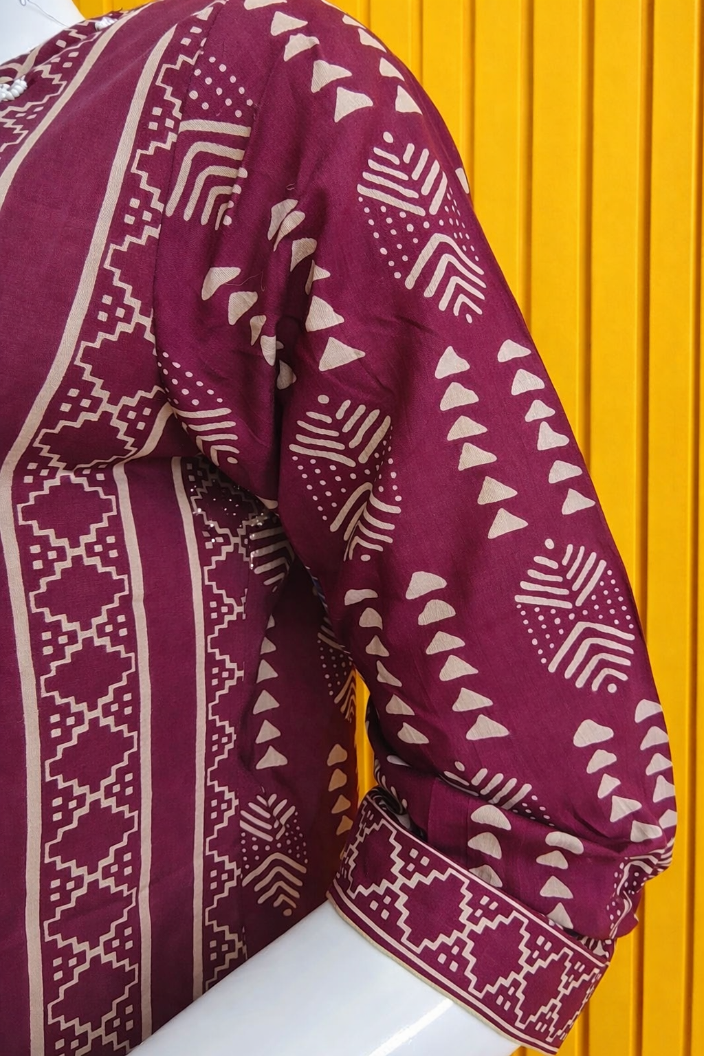 Pure Cotton Full set with V neck Straight fit Wine