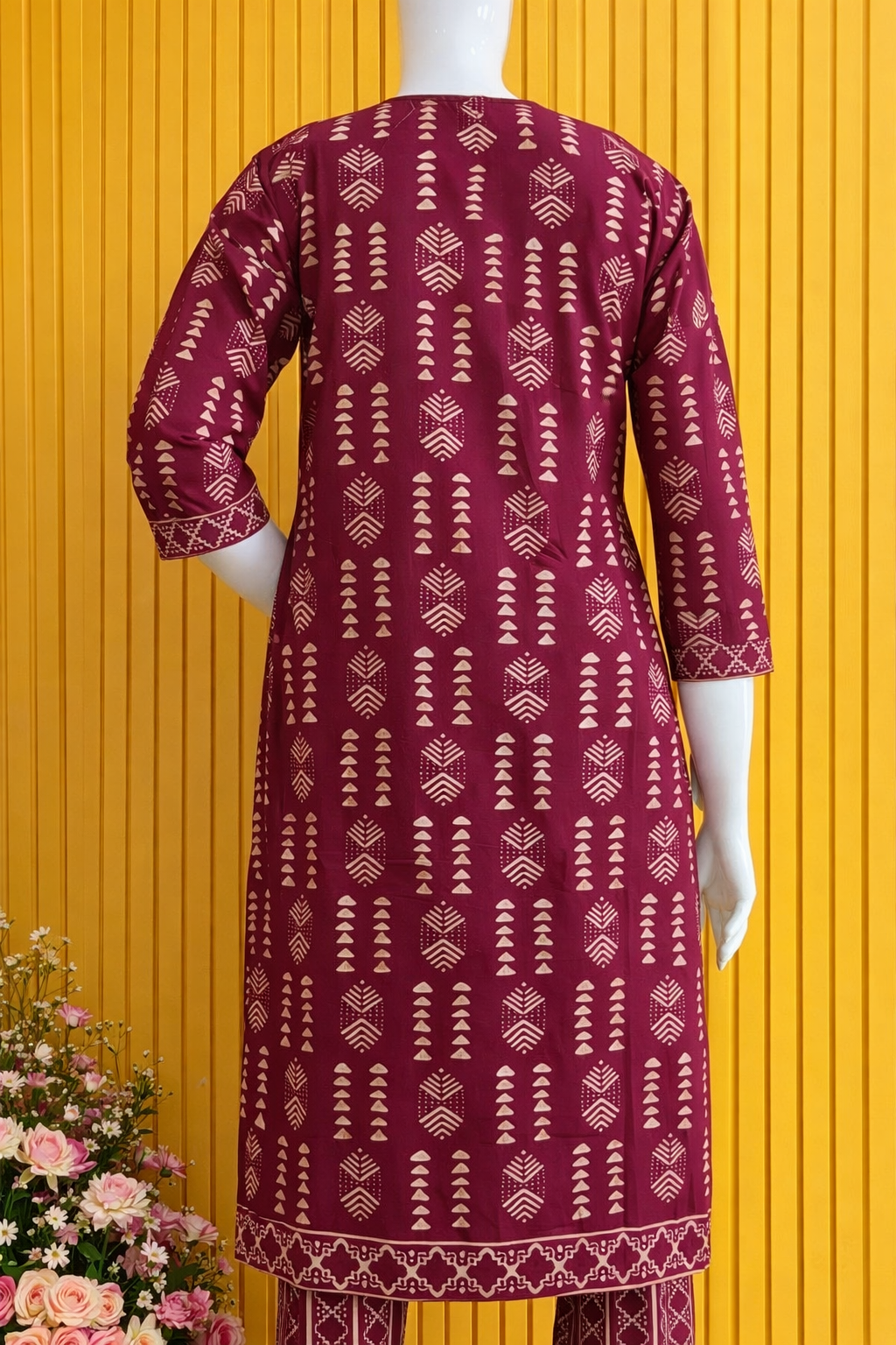 Pure Cotton Full set with V neck Straight fit Wine