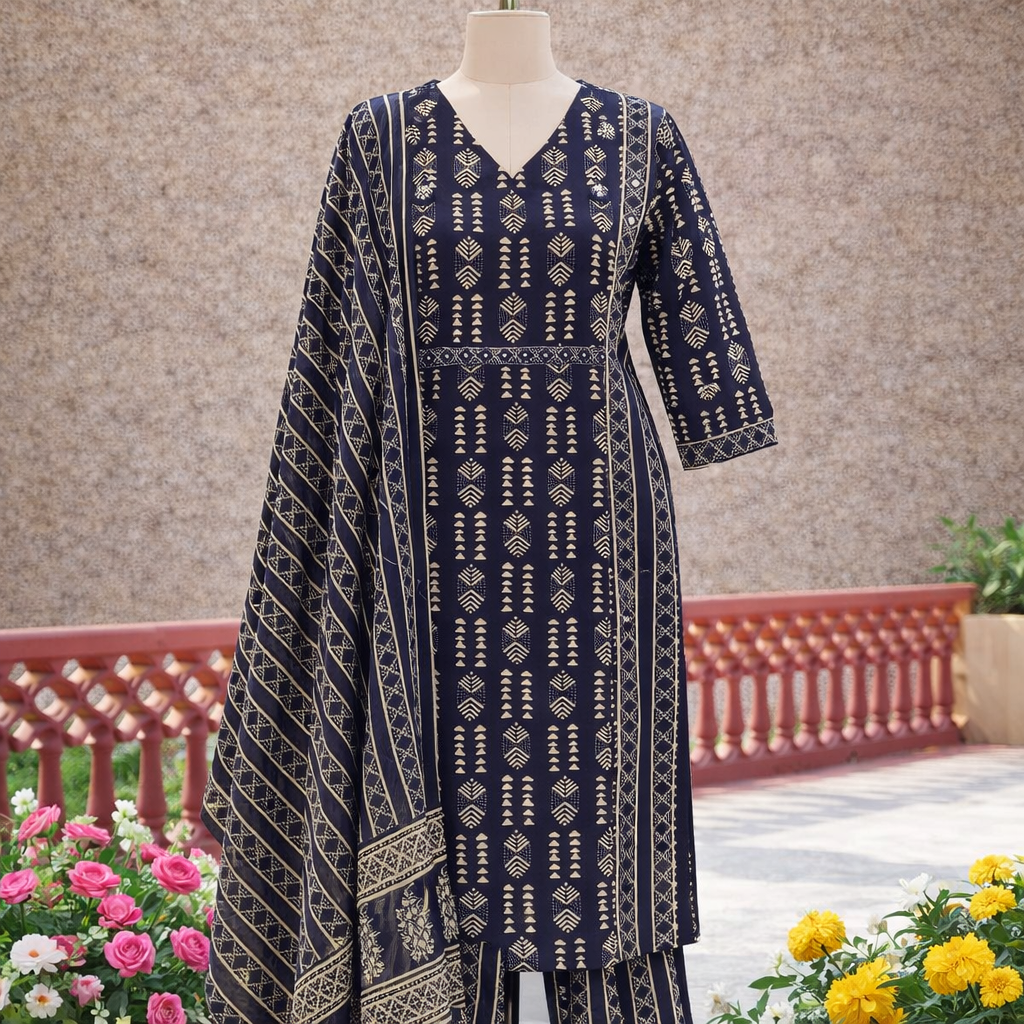 Pure Cotton Full set with Straight fit (Blue) Desi Diva - Jayanagar Pure Cotton Full set with Straight fit (Blue) Desi Diva - Jayanagar