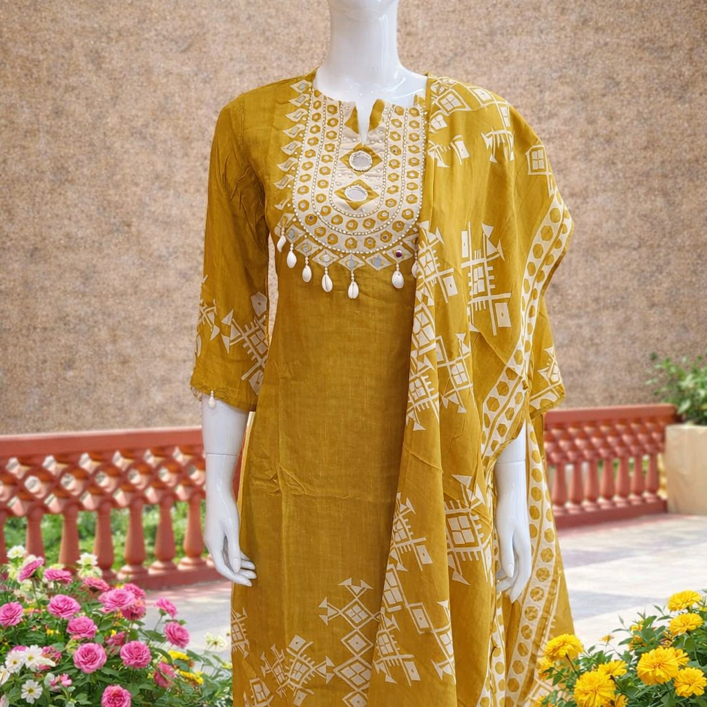 Pure Crepe Full Set with Mirror work