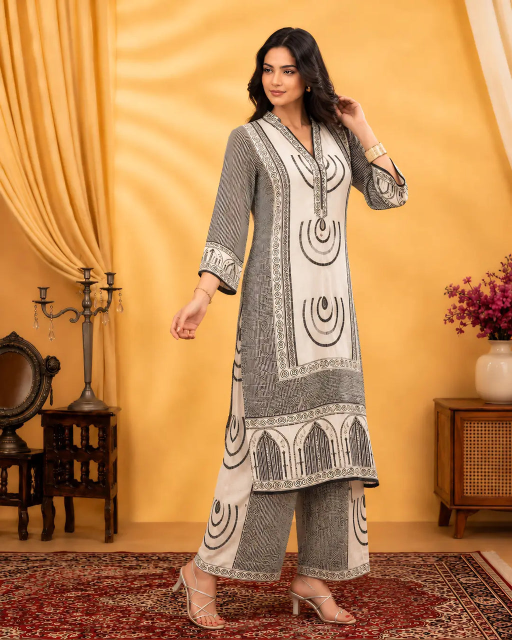 grey and white cord set