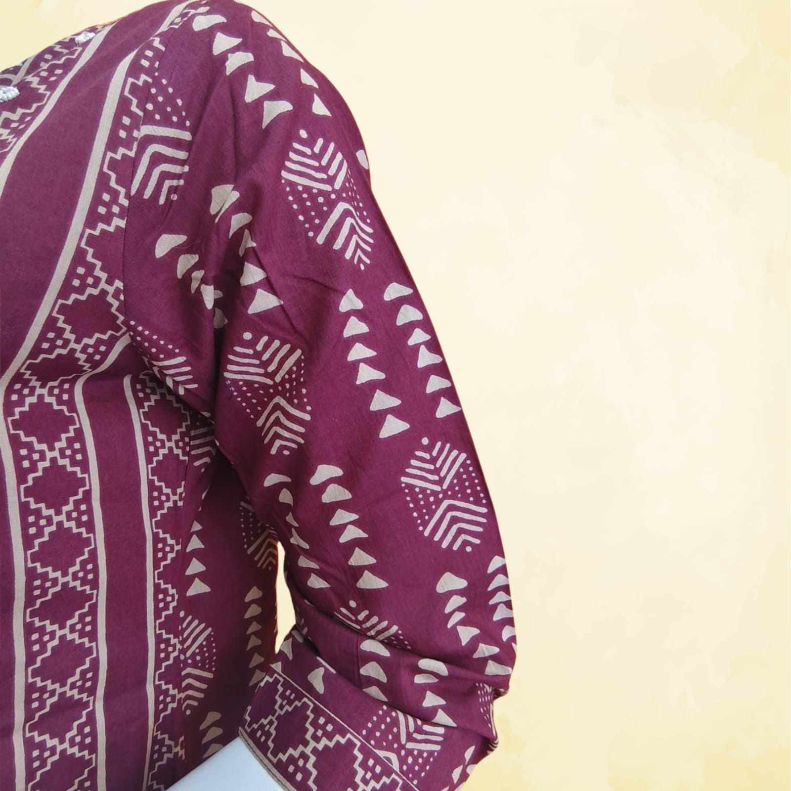 Pure Cotton Full set with V neck Straight fit Wine