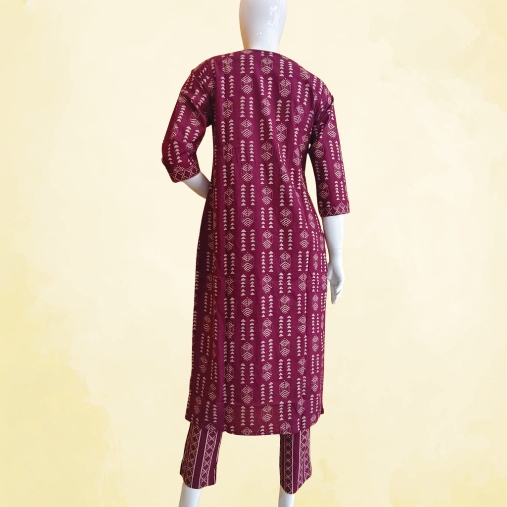 Pure Cotton Full set with V neck Straight fit Wine